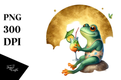 Watercolor Frog with Beachwear Cocktail PNG Product Image 1