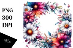 Vibrant Floral Frame with Glossy Petals, PNG Product Image 1