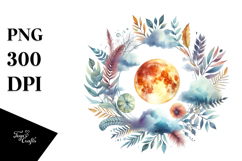 Vibrant Abstract Boho Moon with Foliage | Sticker Product Image 1