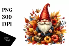 Vibrant Watercolor Autumn Gnome, PNG Product Image 1