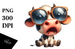 Dramatic Cow with Oversized Sunglasses, PNG Product Image 1