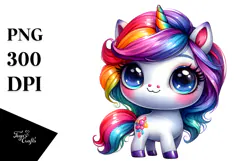Cute Playing Unicorn with Floral Wreath PNG Product Image 1