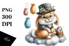 Goofy Bunny with Vintage Hat and Eggs PNG Product Image 1