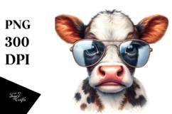 Watercolor Baby Cow Funny Sunglasses PNG Product Image 1