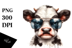 Watercolor Baby Cow Funny Sunglasses PNG Product Image 1