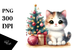 Cute Cat with Christmas Decorations, PNG Product Image 1