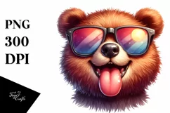 Smiling Bear Sunglasses Tongue Watercolor Clipart Product Image 3