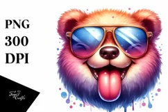 Smiling Bear Sunglasses Tongue Watercolor Clipart Product Image 3