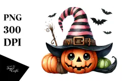 Funny Halloween Hat Watercolor PNG Product Image 1