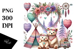 Boho Bear Behind Big Heart PNG Product Image 1