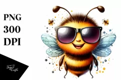 Funny Bee Portrait Watercolor Clipart Product Image 1