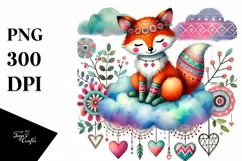 Colorful Fox on Cloud, Transparent PNG Product Image 1