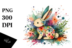Wooden Bunny on Splashy Background, PNG Product Image 1