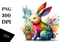 Wooden Bunny on Splashy Background, PNG Product Image 1