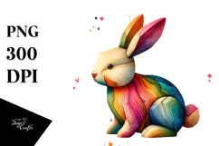 Wooden Bunny on Splashy Background, PNG Product Image 1