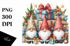 Watercolor Cute Christmas Gnomes PNG Product Image 1