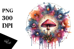 Vibrant Celestial Mushroom, Watercolor PNG Product Image 1