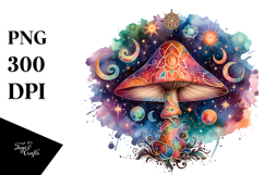 Vibrant Celestial Mushroom, Watercolor PNG Product Image 1