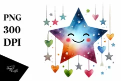 Simple Smiling Washed Star with Hearts PNG Product Image 1