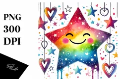 Simple Smiling Washed Star with Hearts PNG Product Image 1