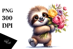 Goofy Sloth Flower Bouquet | Sublimation Clipart Product Image 1