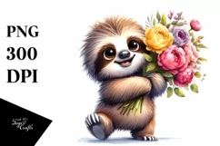 Goofy Sloth Flower Bouquet | Sublimation Clipart Product Image 3