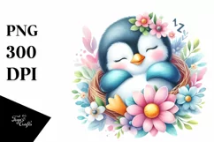 Cute Baby Penguin Sleeping in a Flower | Clipart Product Image 3