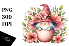 Gnome with Azalea and Cup PNG Product Image 1