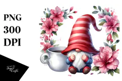 Cute GNOME with Azalea Floral Frame PNG Product Image 1