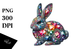 Colorful Diamond Bunny on Splashy Background PNG Product Image 1