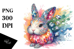 Colorful Diamond Bunny, Watercolor PNG Product Image 1