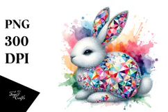 Colorful Diamond Bunny, Watercolor PNG Product Image 1