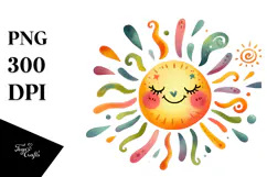 Watercolor Colorful Sun PNG Product Image 1