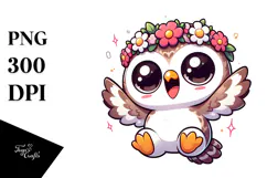 Innocent Owl with Flower Crown PNG Product Image 1