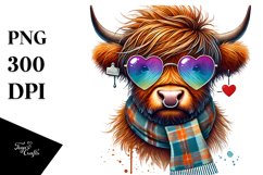 Digital Painting Highland Calf with Heart Sunglasses, PNG Product Image 1