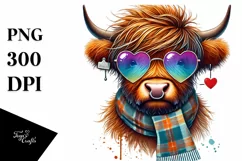 Highland Calf with Heart Shaped Sunglasses PNG Product Image 1