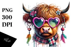 Digital Painting Highland Calf with Heart Sunglasses, PNG Product Image 1