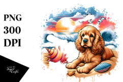 Cocker Spaniel Beach Sunset Clipart Product Image 1