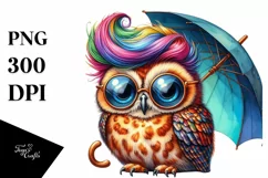 Proud Owl Posed Sitting, Vibrant Watercolor PNG Product Image 3