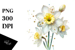 Daffodil with Golden Details, Artistic PNG Product Image 1