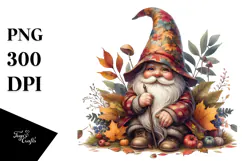 Detailed Watercolor Autumn Gnome Product Image 1
