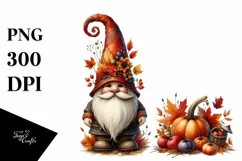 Detailed Watercolor Autumn Gnome, PNG Product Image 3