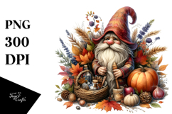 Detailed Watercolor Autumn Gnome, PNG Product Image 1