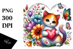 Colorful Adorned Cat Holding Heart Product Image 1