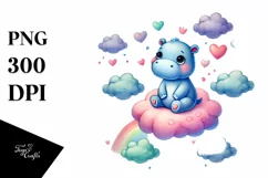 Colorful Watercolor Hippo PNG Product Image 1
