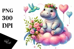 Colorful Watercolor Hippo PNG Product Image 1