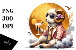 Lamb with Beachwear and Cocktail, High-Res PNG Product Image 1