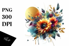 Abstract Vibrant Bouquet Gold Foil Sunflower Sticker Clipart Product Image 3