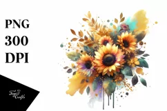 Abstract Vibrant Bouquet Gold Foil Sunflower Sticker Clipart Product Image 3