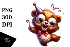 Excited Bear with Party Hat, PNG Product Image 1
